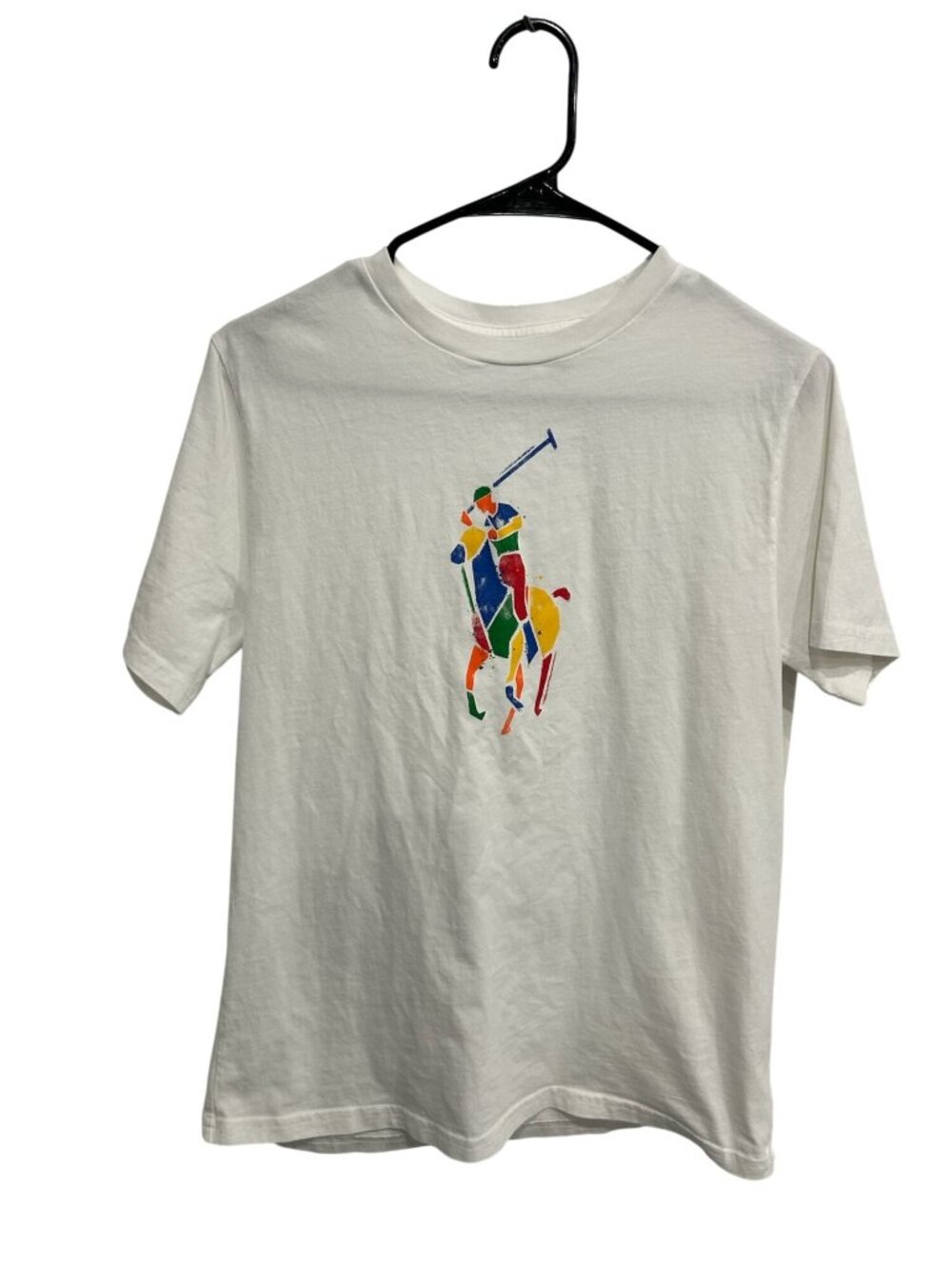Polo Ralph Lauren 14-16 Youth White T-Shirt Colorful Graphic Collegiate Retro
